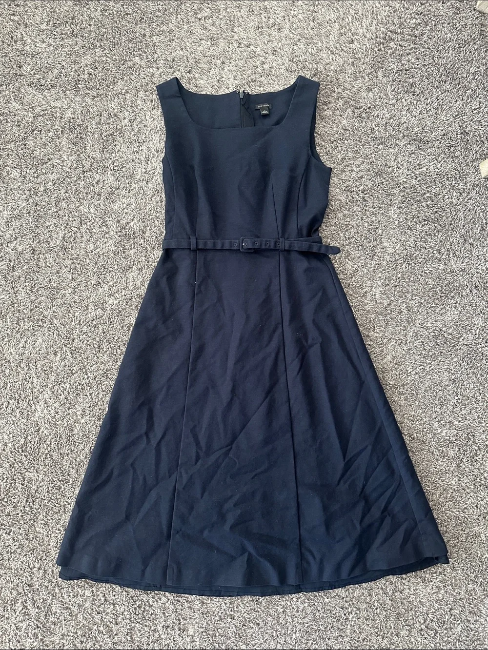 Ann Taylor Navy Sleeveless Belted Midi Dress - Picture 1 of 6